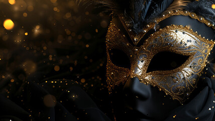Golden masquerade mask glinting with mystery and elegance AI Generative.