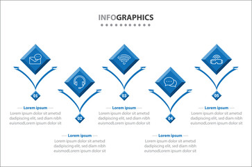 Vector Infographic design with icons. process diagram, flow chart, info graph, Infographics for business concept, presentations banner, workflow layout. 5 options or 5 steps. Vertical Steps