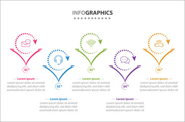 Vector Infographic design with icons. process diagram, flow chart, info graph, Infographics for business concept, presentations banner, workflow layout. 5 options or 5 steps. Vertical Steps