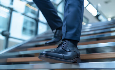 Obraz premium Elevating Ambition: Young Businessman Sprinting Up Office Stairs