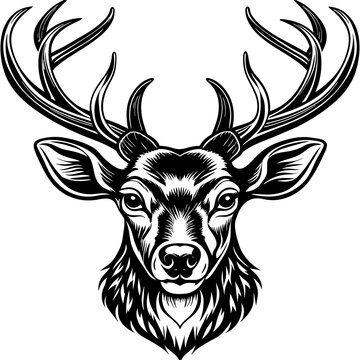 head of a deer vector, black head of a deer silhouette vector illustration,icon,svg,deer characters,Holiday t shirt,Hand drawn trendy Vector illustration,Face deer on black background