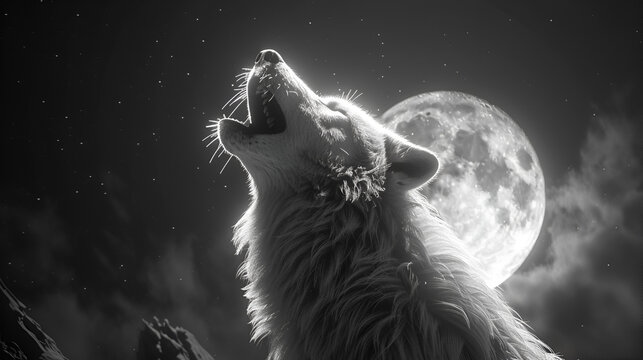 white wolf howling at the moon, generative Ai