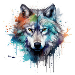 Watercolor wolf t-shirt design isolated on transparent background . T shirt print design , illustration