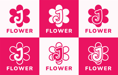 Set of letter J pink flower logo. This logo combines letters and pink flower shapes. Suitable for flower shops, flower farms, flower accessories shops and the like.