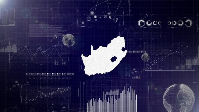 South Africa Country Corporate Background With Abstract Elements Of Data analysis charts I Showcasing Data analysis technological Video with globe,Growth,Graphs,Statistic Data of South Africa Country