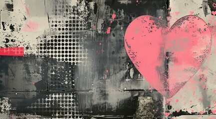 Heart in grunge style. Love old graffiti background. Romance wallpaper with texture. AI generated