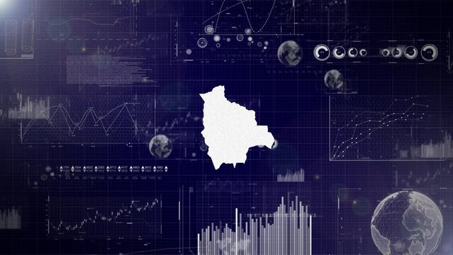 Bolivia Country Corporate Background With Abstract Elements Of Data analysis charts I Showcasing Data analysis technological Video with globe,Growth,Graphs,Statistic Data of Bolivia Country