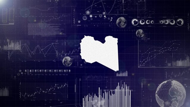 Libya Country Corporate Background With Abstract Elements Of Data analysis charts I Showcasing Data analysis technological Video with globe,Growth,Graphs,Statistic Data of Libya Country