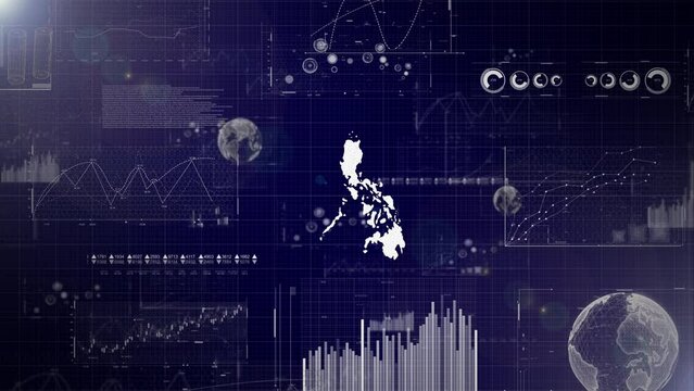 Philippines Country Corporate Background With Abstract Elements Of Data analysis charts I Showcasing Data analysis technological Video with globe,Growth,Graphs,Statistic Data of Philippines Country