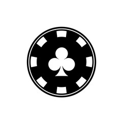 Simple poker clover chip black flat isolated icon.
