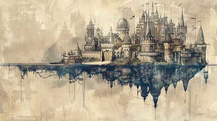 A dream-like sketch of a floating palace  AI generated illustration