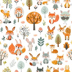 Fototapeta premium Cute forest animals in the style of quirky characters, on a white background
