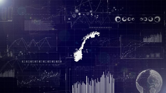 Norway Country Corporate Background With Abstract Elements Of Data analysis charts I Showcasing Data analysis technological Video with globe,Growth,Graphs,Statistic Data of Norway Country