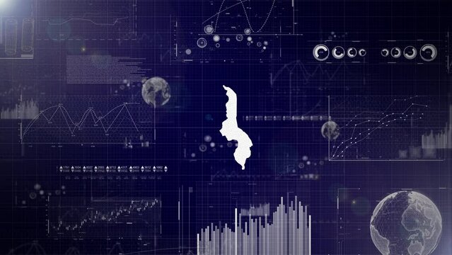 Malawi Country Corporate Background With Abstract Elements Of Data analysis charts I Showcasing Data analysis technological Video with globe,Growth,Graphs,Statistic Data of Malawi Country