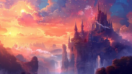 A fantasy-inspired illustration of a magical castle  AI generated illustration