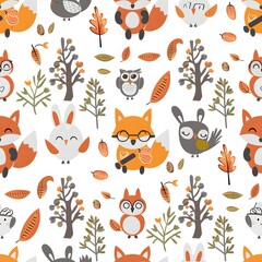 Fototapeta na wymiar Cute forest animals in the style of quirky characters, on a white background