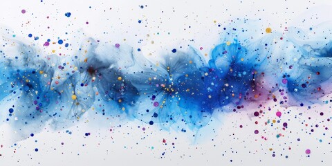 Light Blue watercolor mural, delicately adorned with tiny colorful glitter on a white background. - obrazy, fototapety, plakaty