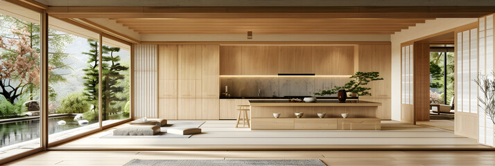 Japanese Minimalist Kitchen with Small Cabinet