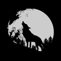 Fototapeta premium Vektor Silhouette Wolf vor Vollmond in den Wäldern - Design Element - Natur und Mythologie