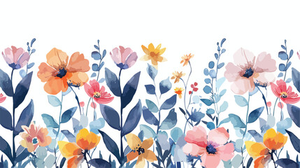 Horizontal Seamless Watercolor Floral Border flat vector