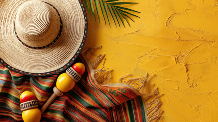 Mexican sombrero hat and maracas - 779454930