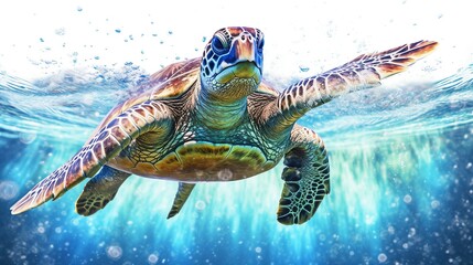 Green sea turtle swimming in the ocean - obrazy, fototapety, plakaty