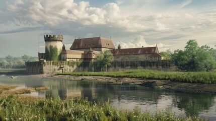 Obraz premium A historic interpretation of a medieval castle AI generated illustration