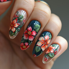 Female hand with nail design. Female hand with beautiful manicure - 779455959
