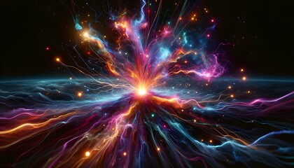 Abstract Cosmic Energy Explosion with Colorful Light Particles
