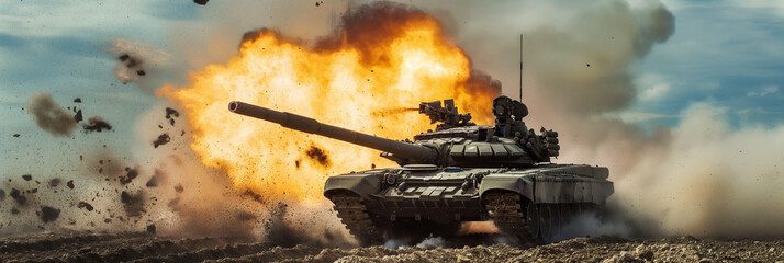 tank on the battlefield - obrazy, fototapety, plakaty