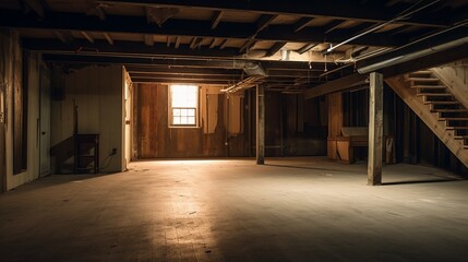 Empty room with wooden floor in old abandoned building.