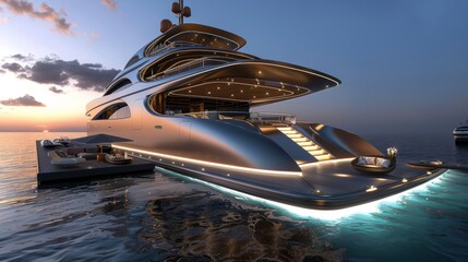 A luxury yacht with a sleek modern design  AI generated illustration - obrazy, fototapety, plakaty