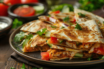Mexican quesadilla with chicken and vegetables - 779456312