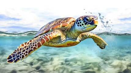 Fototapeta premium Green sea turtle swimming in the ocean