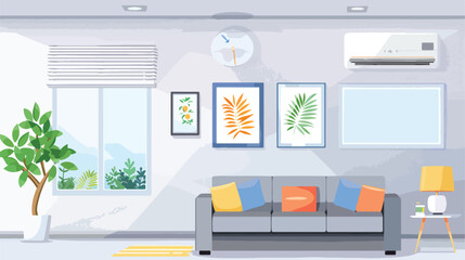 Modern interior with air conditioning flat vector isolated
