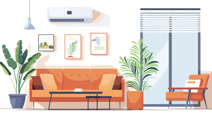 Modern interior with air conditioning flat vector isolated - obrazy, fototapety, plakaty