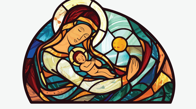 Mother of God the birth of Jesus stained glass illustration