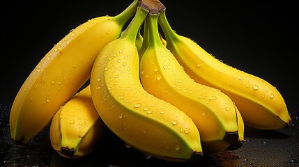 Fresh bananas isolated on black background. Close up view.