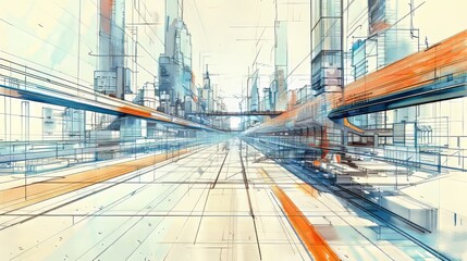 A modernist sketch of a futuristic cityscape  AI generated illustration