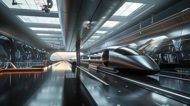 A futuristic hyperloop terminal sleek and efficient