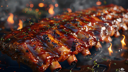 grilled pork ribs BBQ ribs, generative Ai - obrazy, fototapety, plakaty