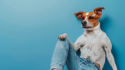 A relaxed and stylish anthropomorphic man dog in low waistline jeans  AI generated illustration