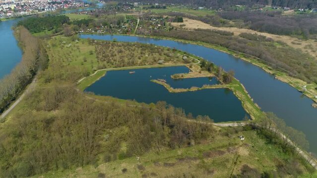 Fishing Grounds And Fish Ponds Sanok San Aerial View Poland