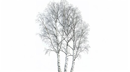 Fototapeta premium Birch tree, white bark, isolated on white, digital illustration, slender, elegant form.
