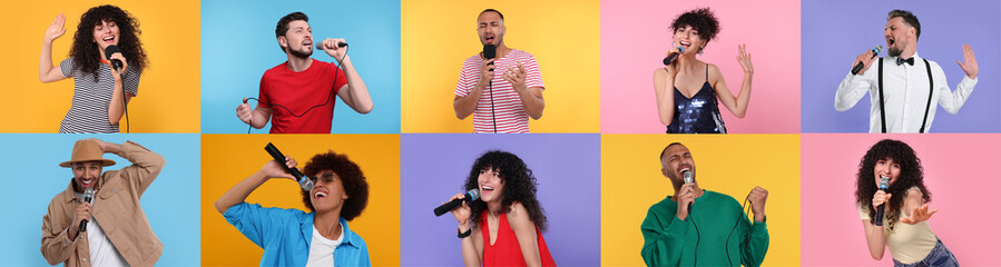 Singers on different color backgrounds, collection of photos - Powered by Adobe