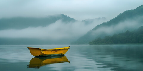 boat on the river,A boat for two floating on a tranquil lake, boat on the lake,A tranquil boat ride on a misty lake octane render


 - obrazy, fototapety, plakaty