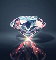 Vector illustration of a diamond, isolated on a dark grey background, with light reflection and shadow, in the graphic style, highly detailed, high resolution