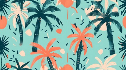 Fototapeta na wymiar Cute palm trees seamless pattern