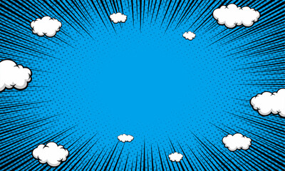 Comic zoom abstract blue background with cloud