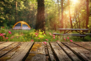 Table background of free space and camping background